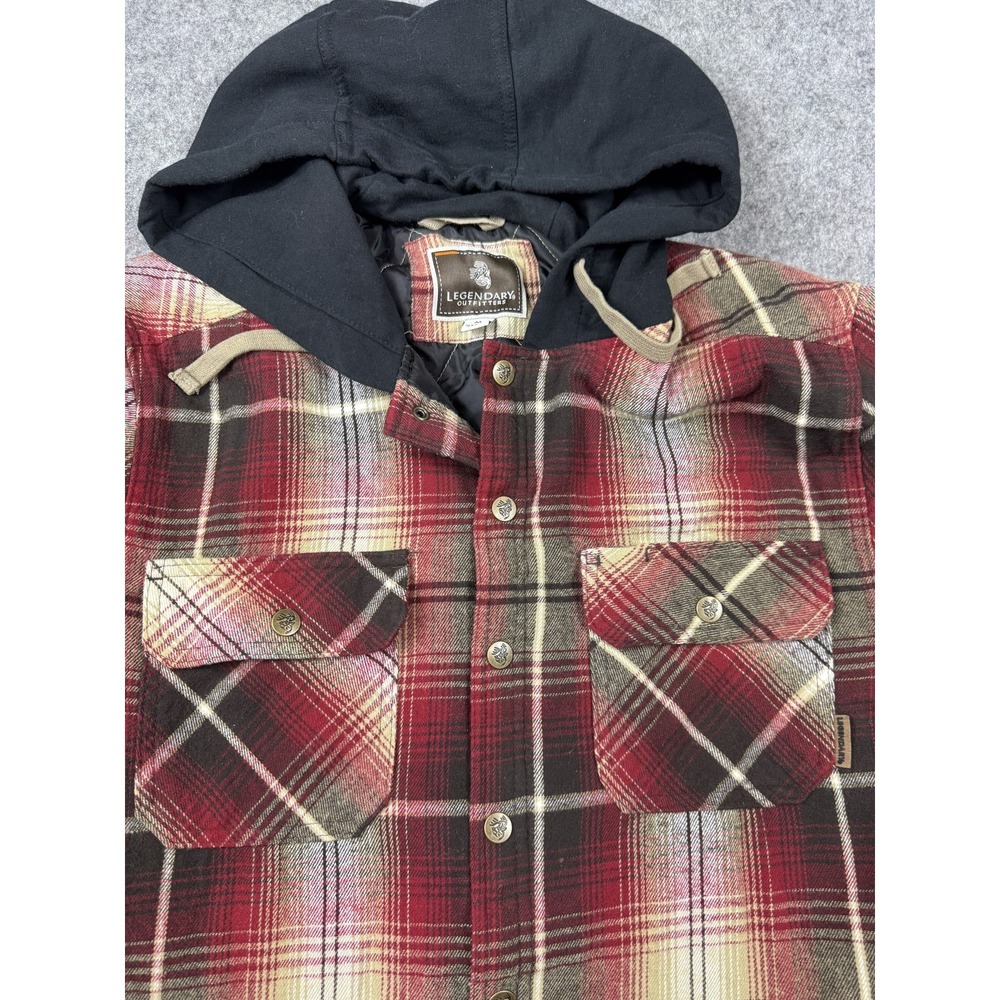 Legendary Outfitters Jacket Mens Medium Red Plaid Flannel Hooded‎ Quilted Lined